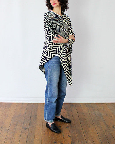 Beyond Threads Chevron Poncho in Black/Alabaster