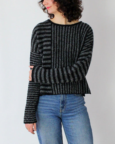 Beyond Threads Boucle Striped Pullover in Blk/Graphite