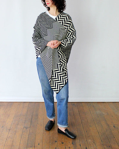 Beyond Threads Chevron Poncho in Black/Alabaster
