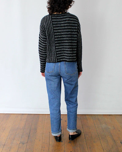 Beyond Threads Boucle Striped Pullover in Blk/Graphite
