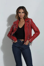 Mauritius Christy Leather Jacket in Red & Ivory