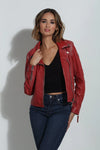 Mauritius Christy Leather Jacket in Red & Ivory