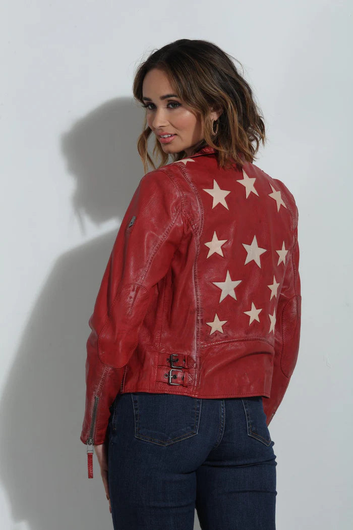 Mauritius Christy Leather Jacket in Red & Ivory