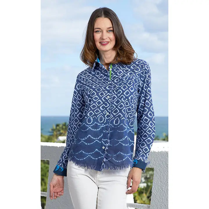 Dizzy Lizzie Cape Cod Blouse in Navy Ikat