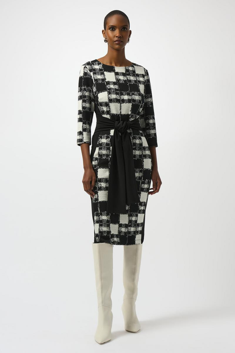 Joseph Ribkoff Jacquard Sweater Plaid Print Sheath Dress