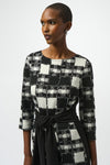 Joseph Ribkoff Jacquard Sweater Plaid Print Sheath Dress