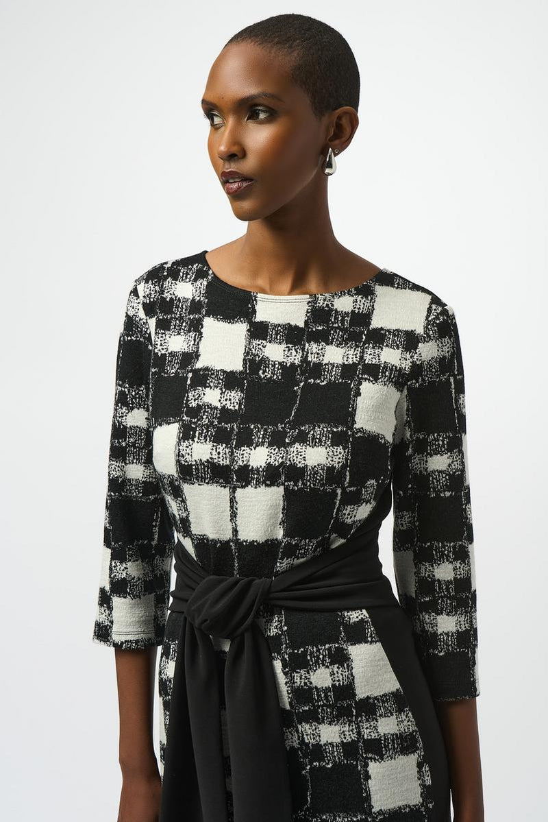 Joseph Ribkoff Jacquard Sweater Plaid Print Sheath Dress
