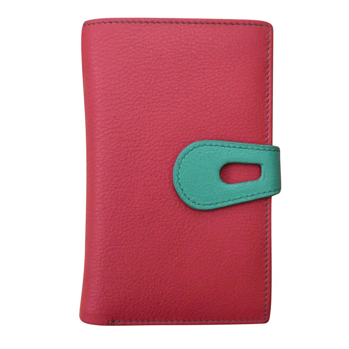 Midi Wallet with Cut Out Tab in Indian Pink/Turq