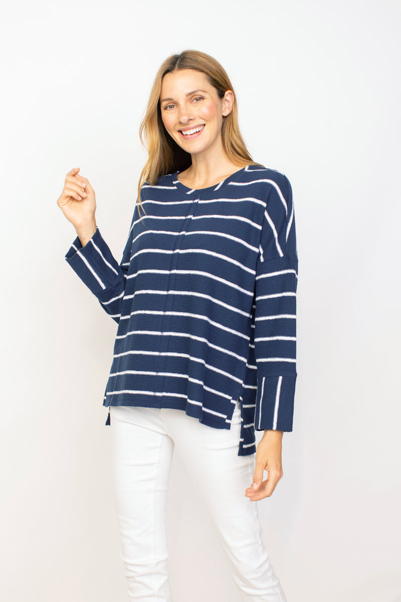 Habitat French Terry Striped Crew Sweater in Navy