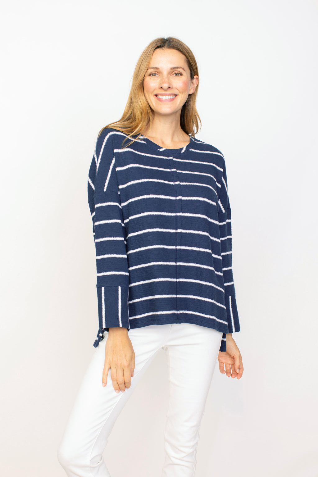 Habitat French Terry Striped Crew Sweater in Navy