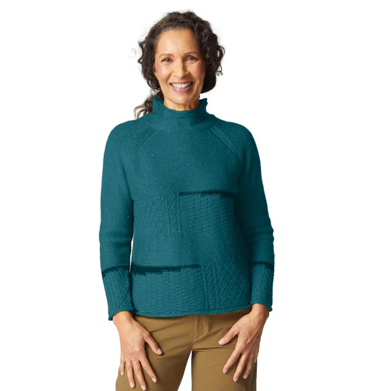 Habitat Harvest Tweed Mixed Cable Pullover in Juniper
