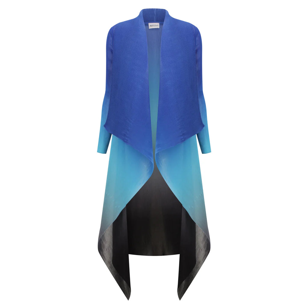 Alquema Long Collare Coat in Tanzanite to Black - Harper Greer