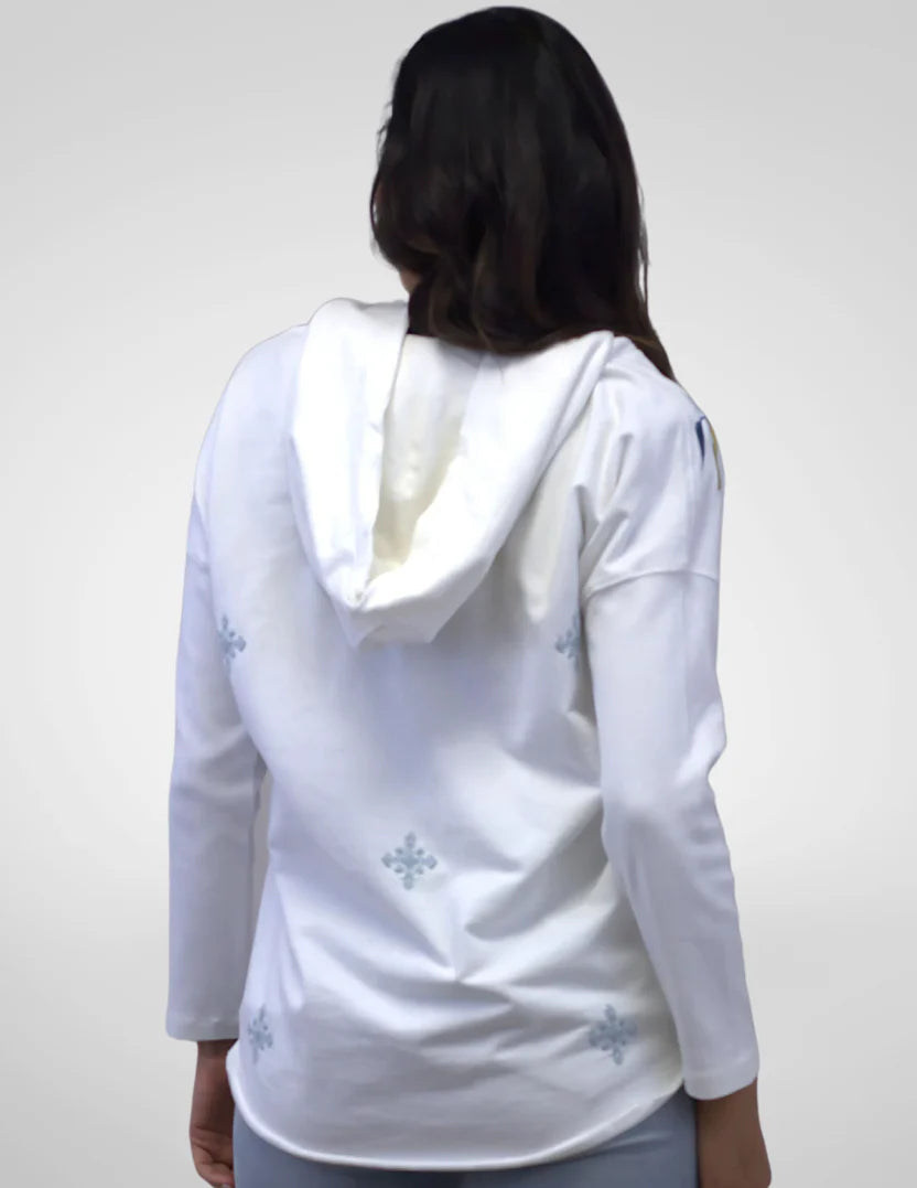 Caite & Kyla Zuri Hoodie in White - Harper Greer