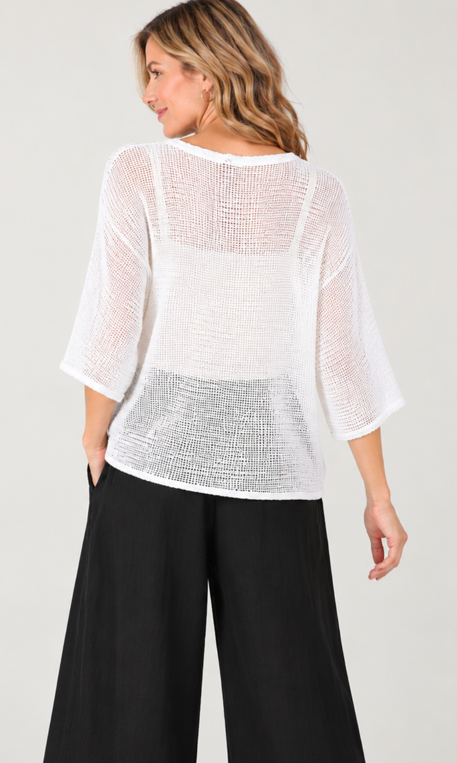 CYNTHIA ASHBY NET TOP IN PARCHMENT - Harper Greer