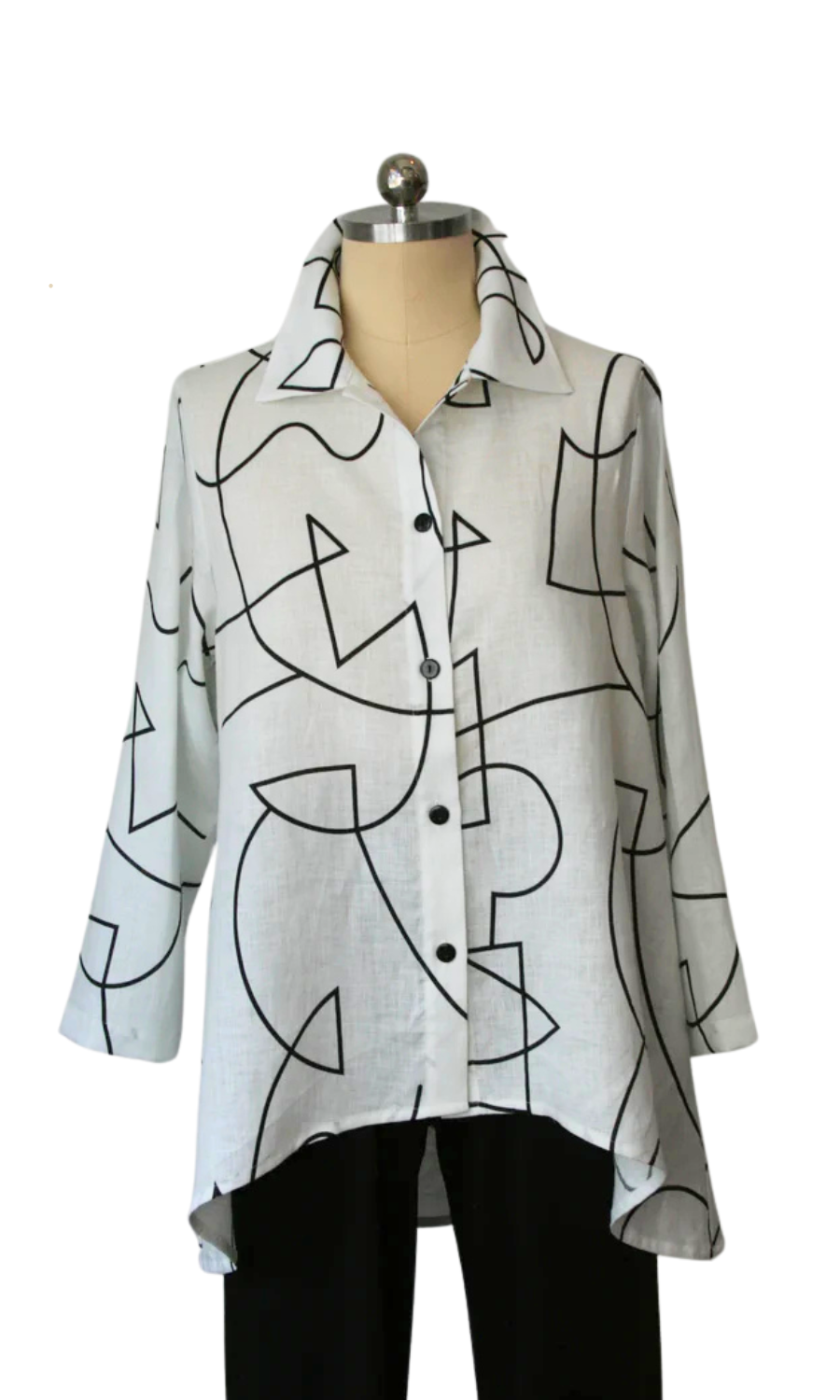 Christopher Calvin Button Front Shirt in Black on White Print