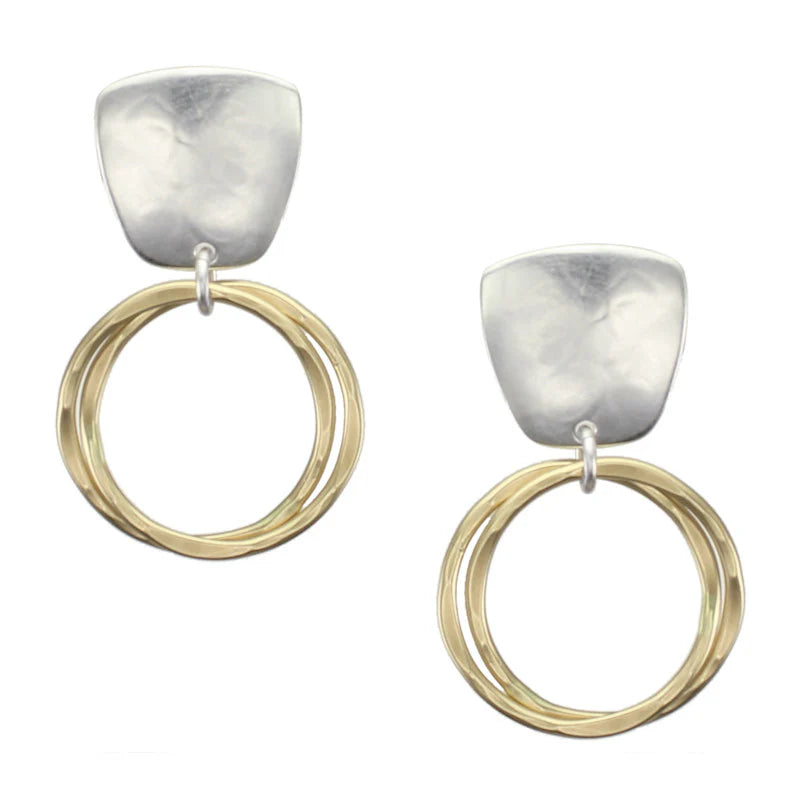 M Baer Tapered Square with Hammered Rings Clip Earring