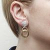 Marjorie Baer Square with Interlocking Cutout Disc and Oval Ring Clip Earring