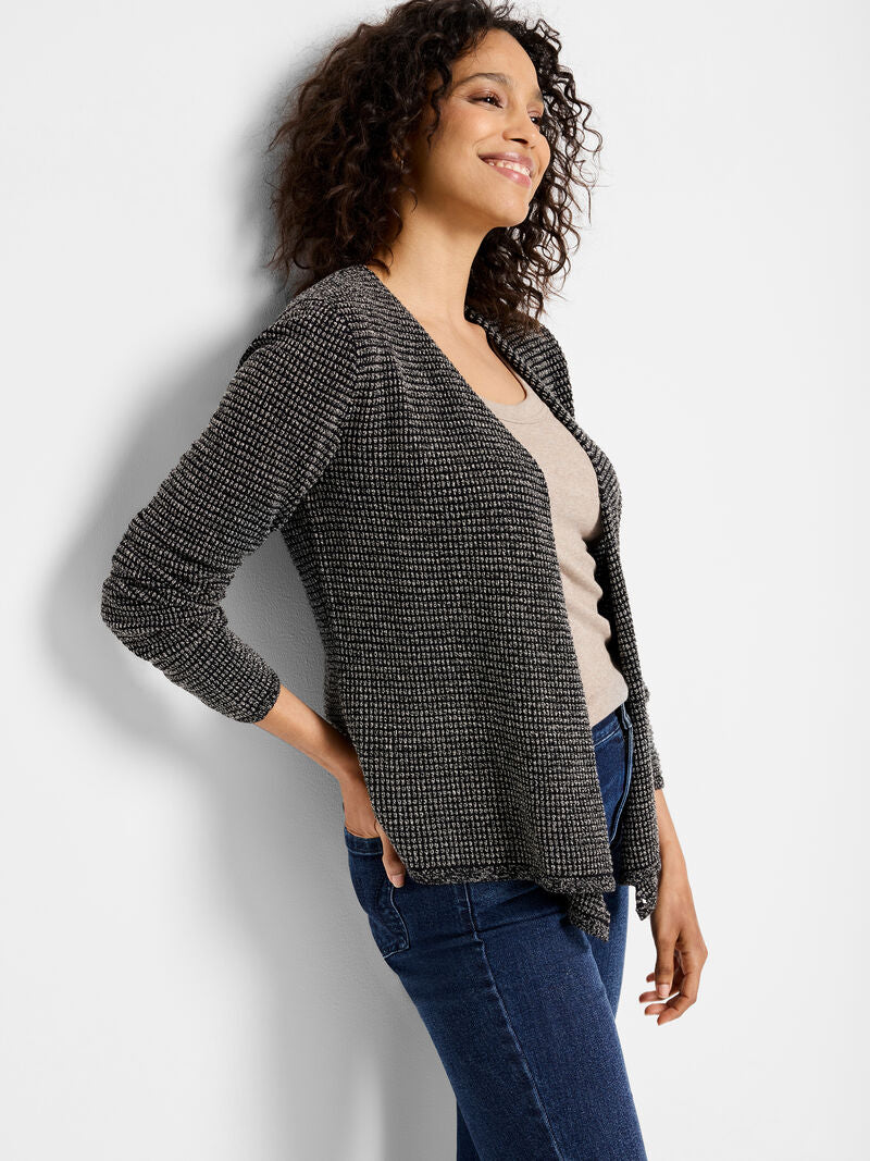 Nic + Zoe 4 Way Cardy in Pixel Knit in Neutral Color