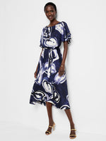 Nic + Zoe Watercolor Vines Dress in Indigo Multi