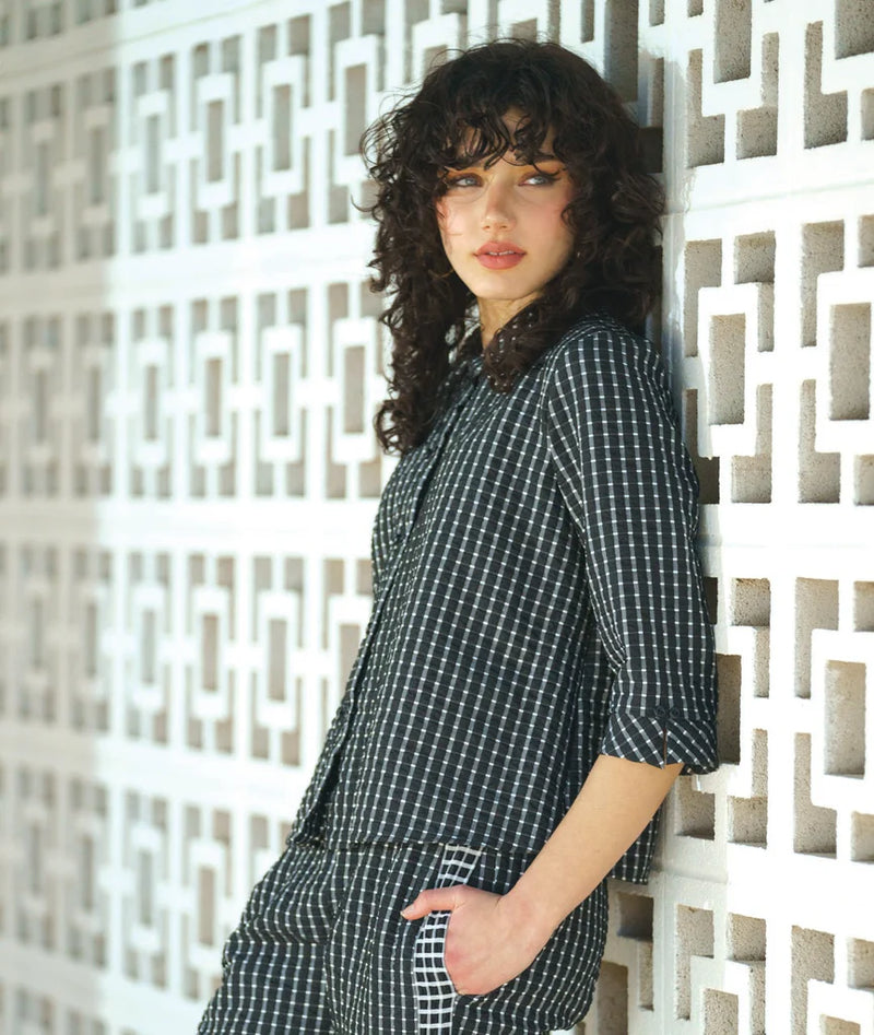 Niche Twin Button Top in Black/White Check
