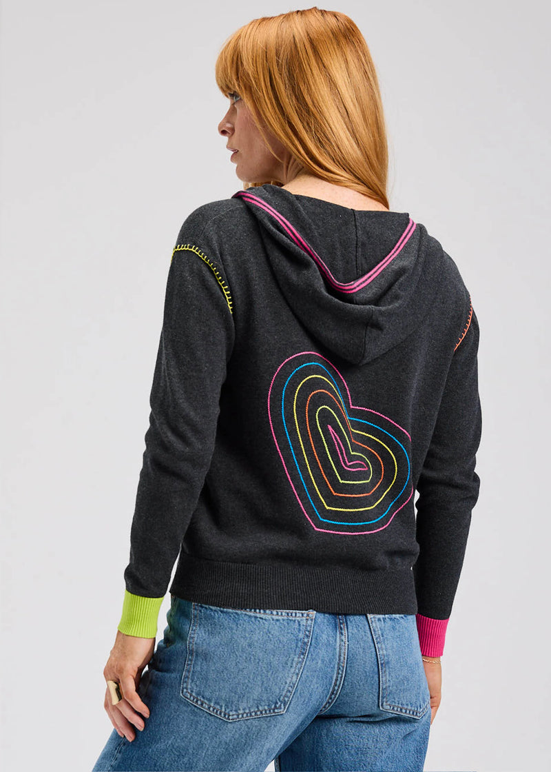 Zaket & Plover Heart Embroidery Hoodie in Charcoal