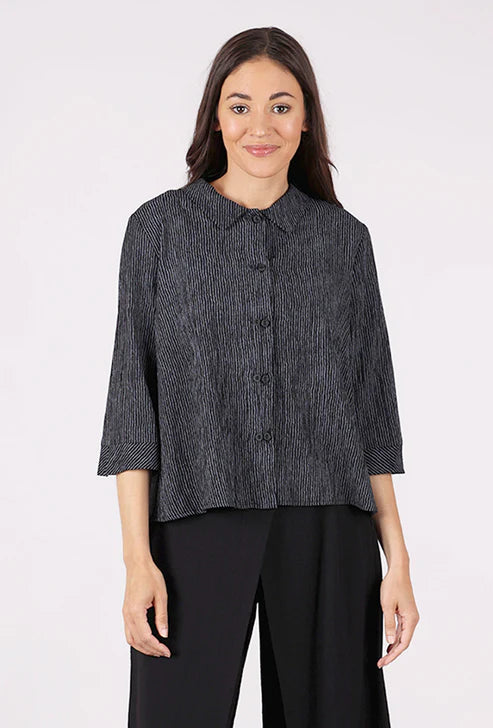 Niche Twin Button Top in Grey Ridge Stripe