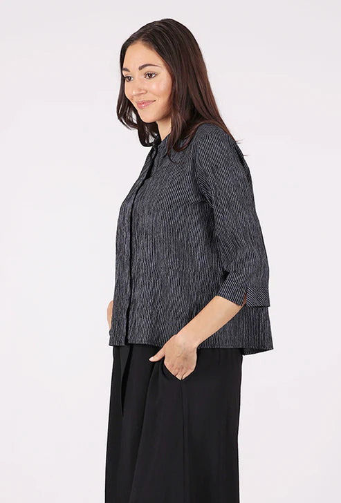Niche Twin Button Top in Grey Ridge Stripe