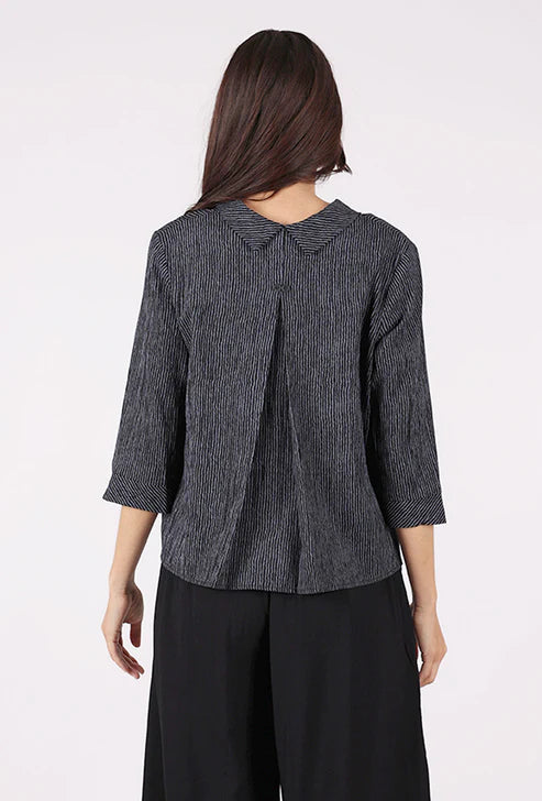 Niche Twin Button Top in Grey Ridge Stripe