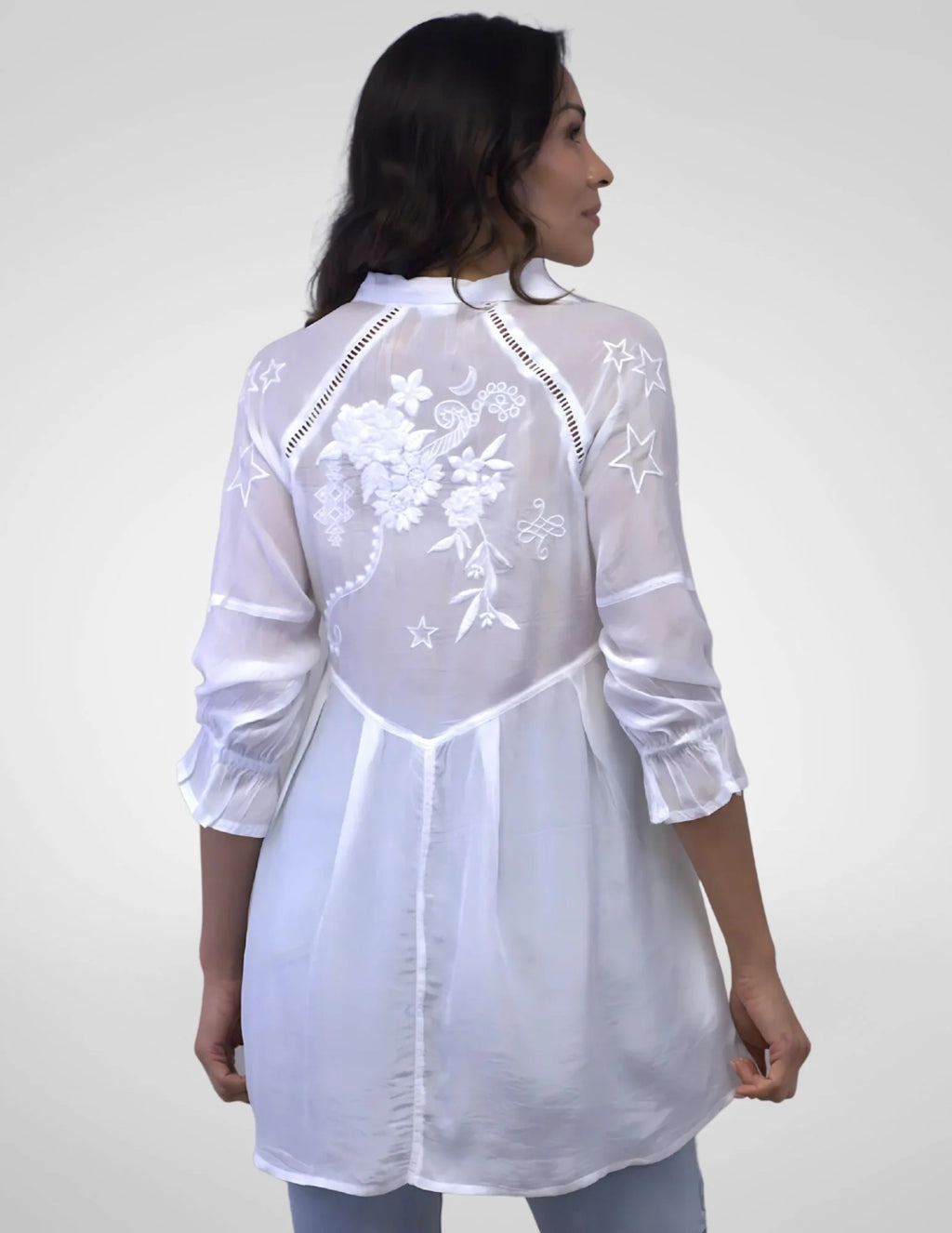 Caite & Kyla Farrah Blouse in White - Harper Greer