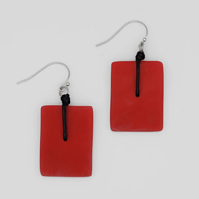 Sylca Red Rectangular Dangle Earrings