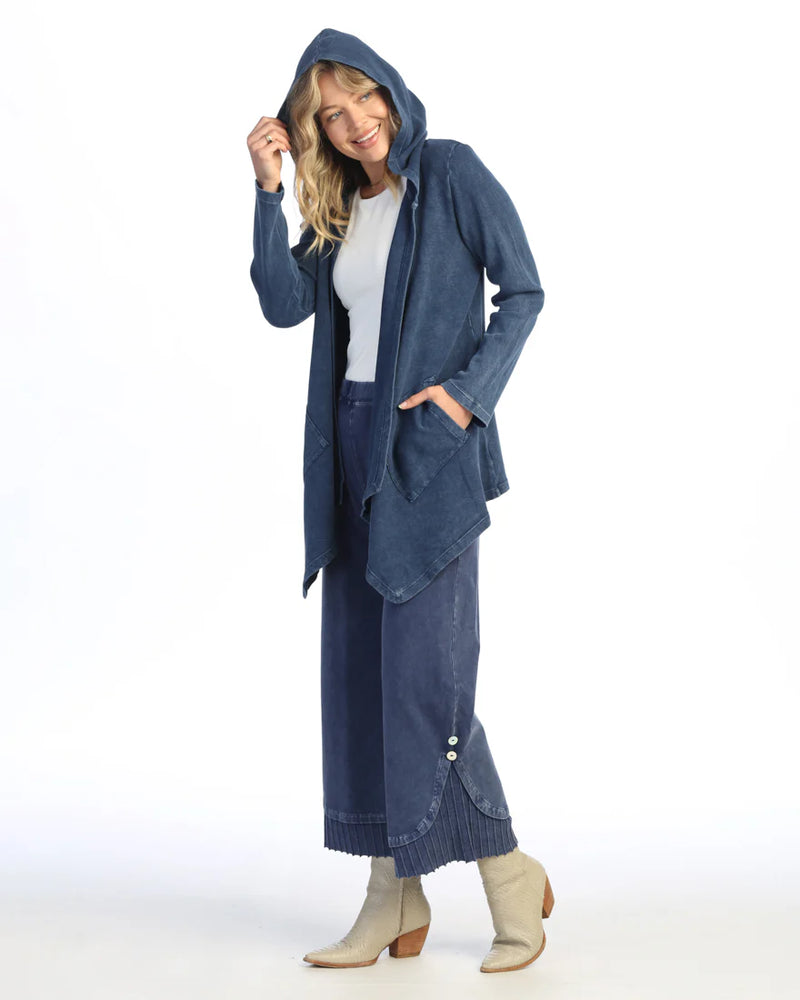 Jess & Jane Cotton Cascading Thermal Cardigan Hoody in Denim