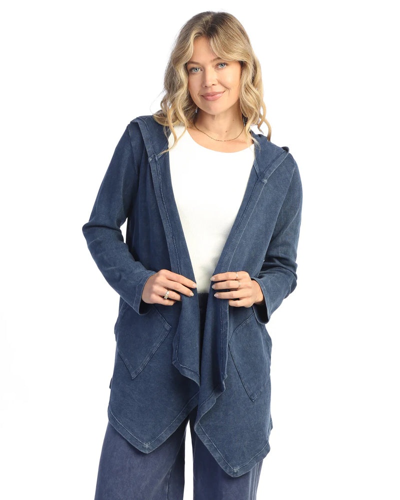 Jess & Jane Cotton Cascading Thermal Cardigan Hoody in Denim