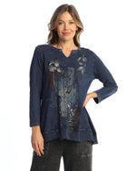 Jess & Jane Antigua Mineral Wash Cotton V Neck Tunic in Denim
