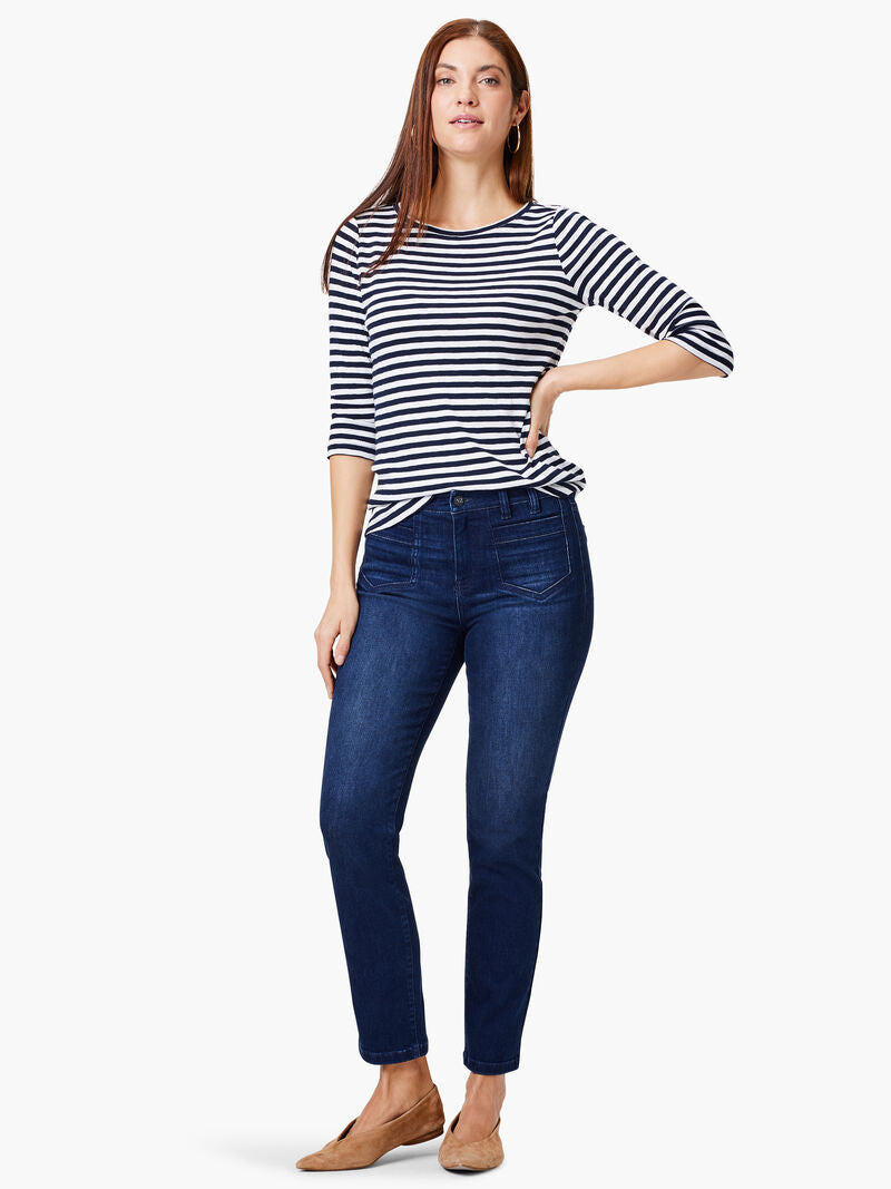 Nic + Zoe 3/4 Sleeve Boatneck in Indigo