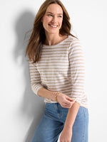 Nic + Zoe 3/4 Sleeve Stripe Boatneck in Neutral