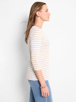 Nic + Zoe 3/4 Sleeve Stripe Boatneck in Neutral