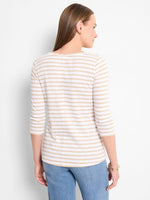 Nic + Zoe 3/4 Sleeve Stripe Boatneck in Neutral