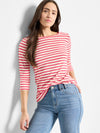 Nic + Zoe 3/4 Sleeve Stripe Boatneck in Pink