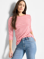 Nic + Zoe 3/4 Sleeve Stripe Boatneck in Pink