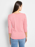 Nic + Zoe 3/4 Sleeve Stripe Boatneck in Pink