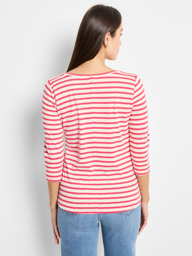 Nic + Zoe 3/4 Sleeve Stripe Boatneck in Pink