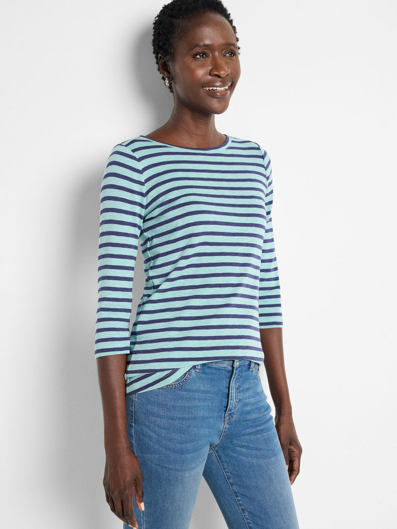 Nic + Zoe 3/4 Sleeve Boatneck in Aqua. Tops & Blouses by NIC + ZOE