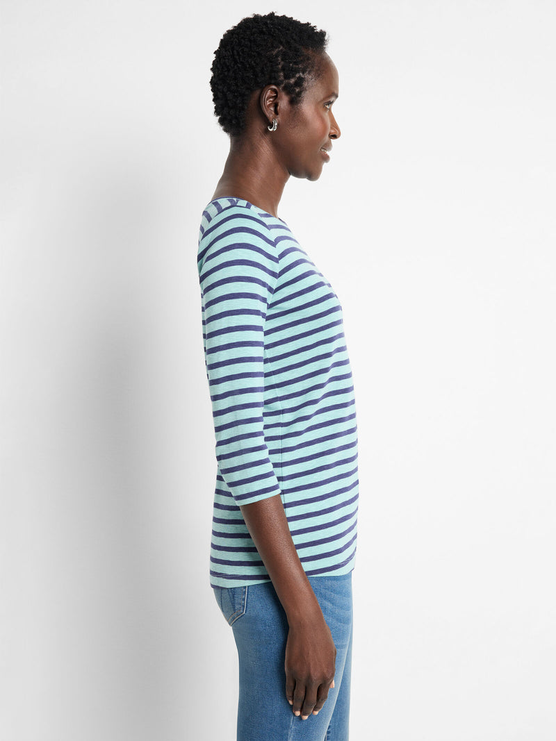 Nic + Zoe 3/4 Sleeve Boatneck in Aqua. Tops & Blouses by NIC + ZOE