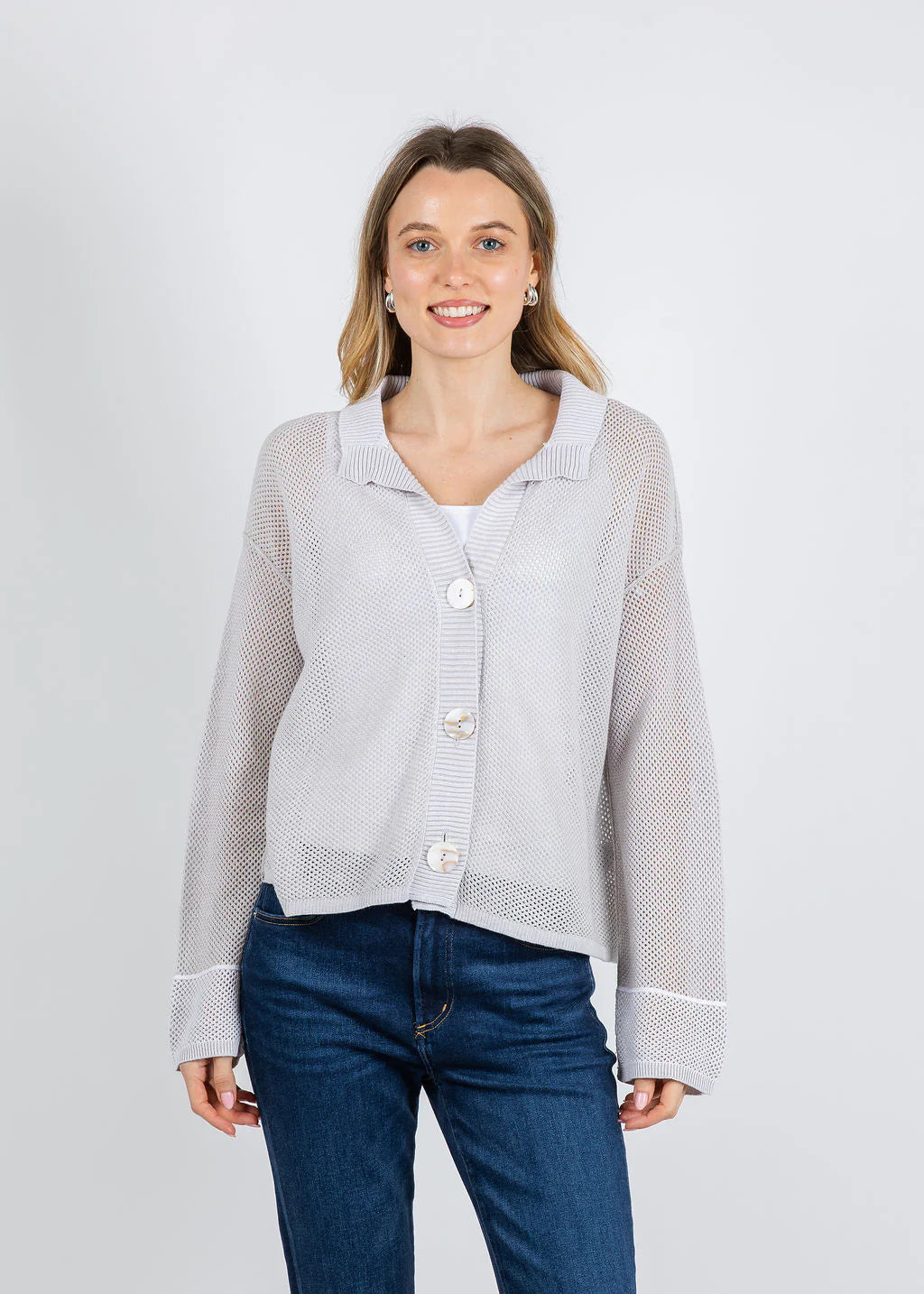 Olivia by Habitat Mesh Stitch Cardigan in Sand - Harper Greer