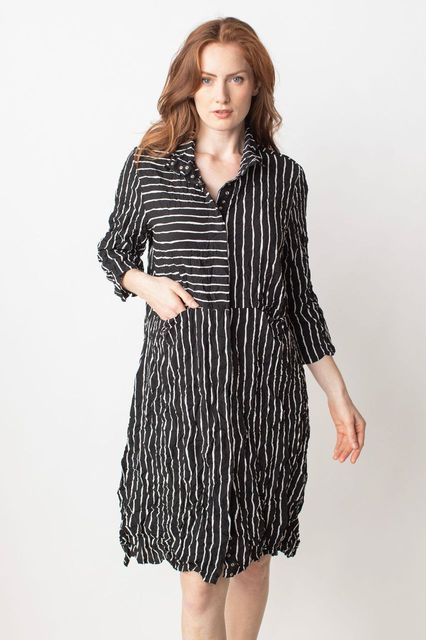 Liv by Habitat Crimp Cropped Shirt Dress in Black Stripe