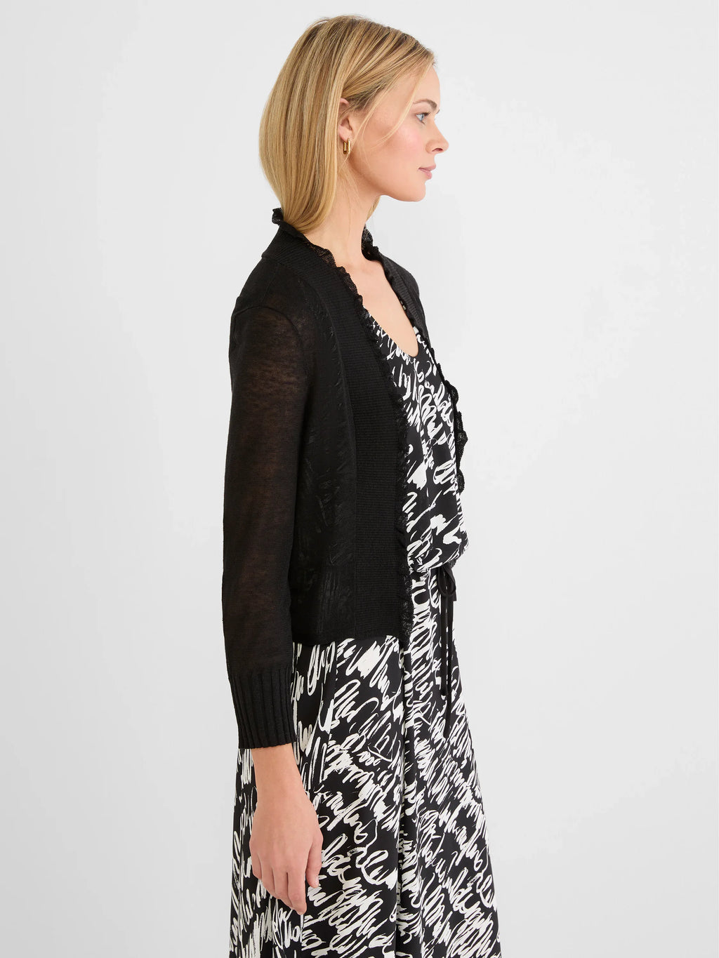 Nic + Zoe Ruffle Featherknit Cardigan in Onyx - Harper Greer