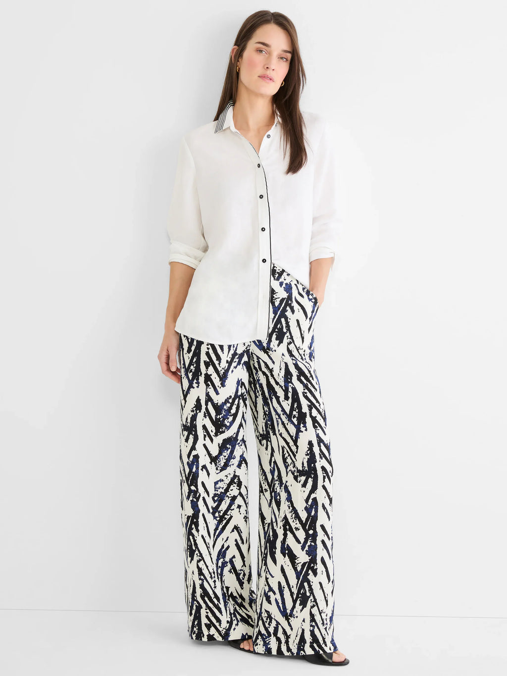 Nic + Zoe Stripe Trim Linen Shirt - Harper Greer