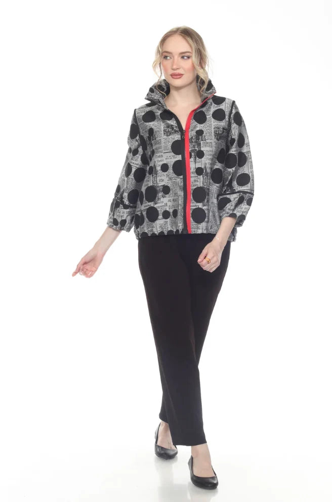 MOONLIGHT FRONT ZIP JACKET IN NEWSPRINT - Harper Greer