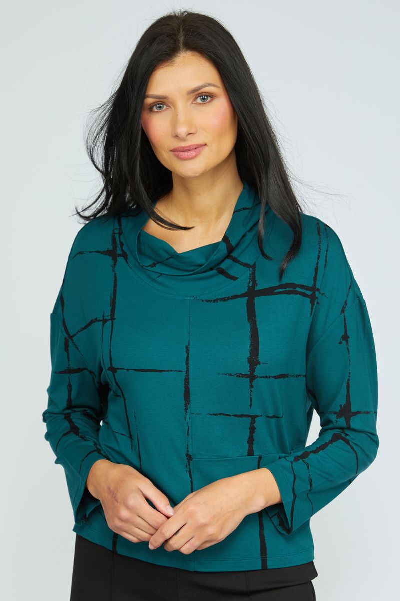Olivia Arthouse Grid Effortless Pullover in Marine