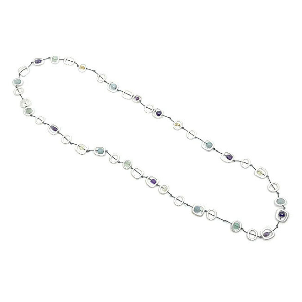 Sea Lily Silver Geometric Long Necklace